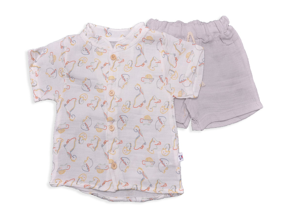 ERKEK 6-24 AY DİNO 2 LI MÜSLİN TAKIM 