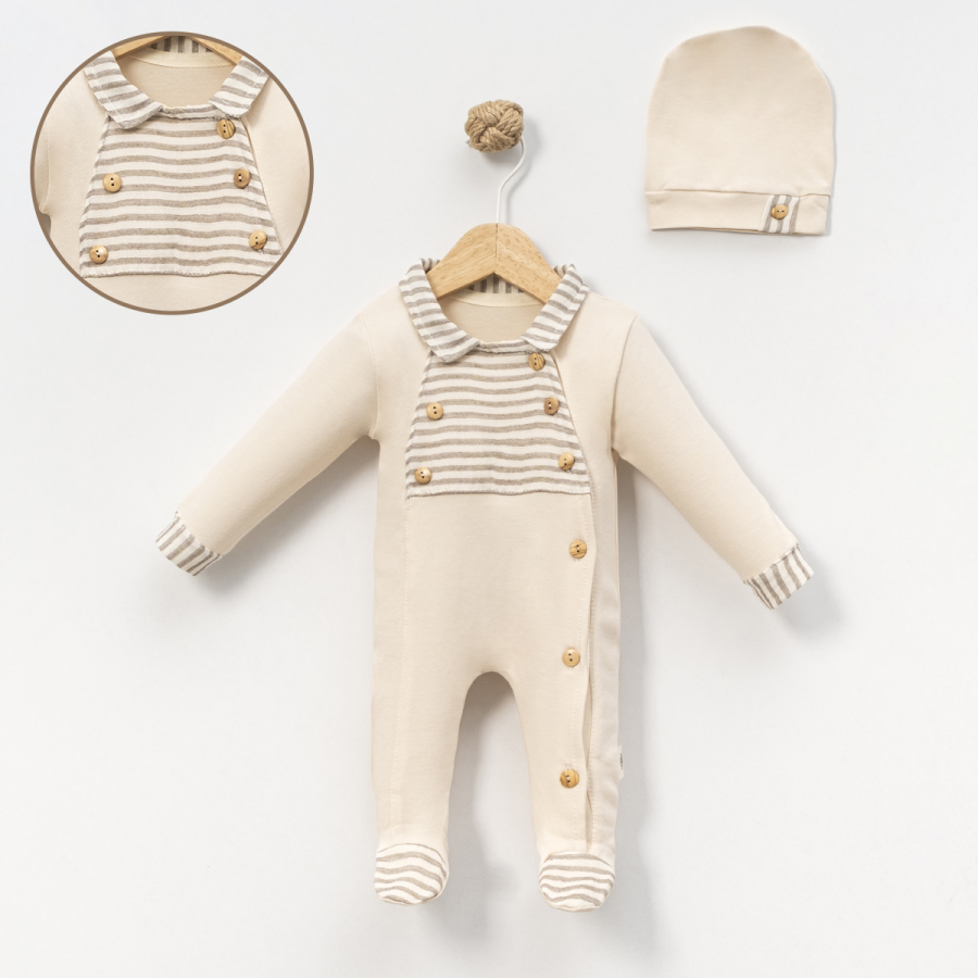 ERKEK 1-3 AY ÇİZGİLİ AHŞAP DÜĞMELİ 2 LI TULUM