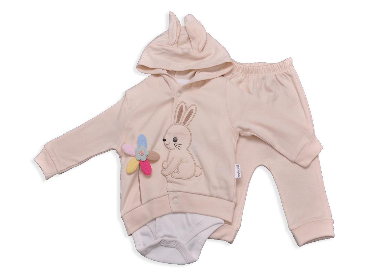 KIZ 3-9 AY TAVŞAN NAKIŞLI ÜÇLÜ TAKIM