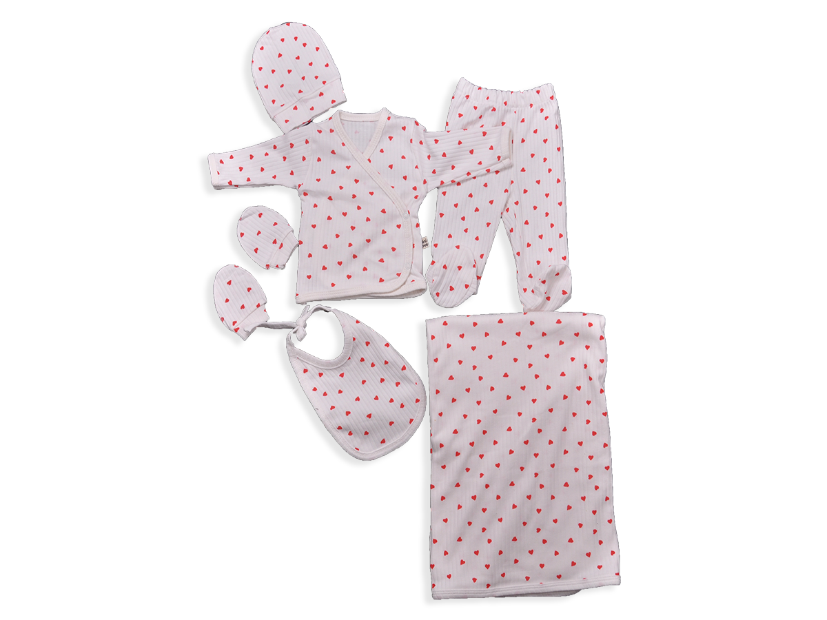 UNİSEX 3-3 AY KALP BASKILI 5LI ZIBIN BATTANİYE