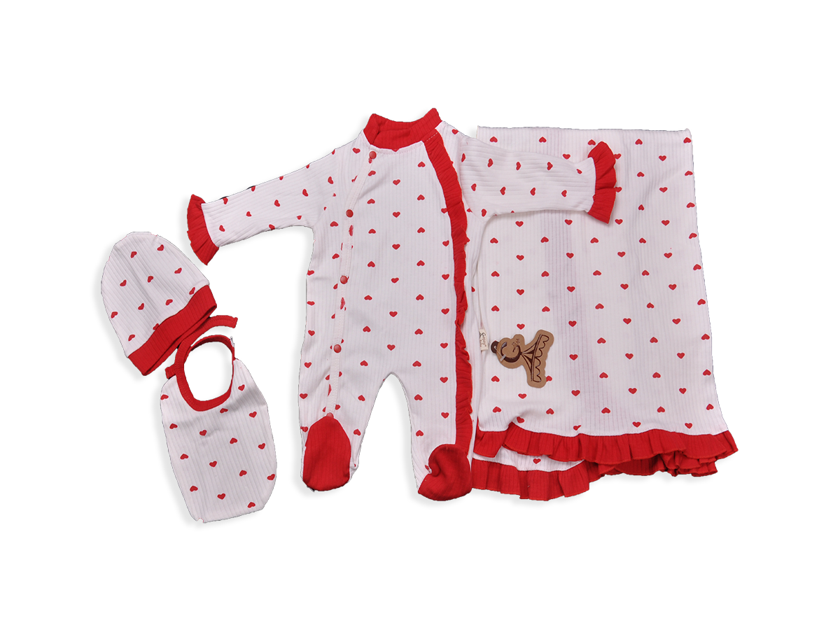 KIZ 1-3 AY DİJİTAL KALP BASKILI BATTANİYELİ 5 Lİ SET