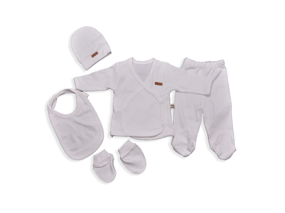 UNİSEX 1-3 AY 5LI ZIBIN ŞAPKA VE YAKA ARMALI