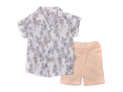 ERKEK 6-24 AY ÇİÇEK DESENLİ KETEN GÖMLEKLİ ERKEK 2’Lİ TAKIM 