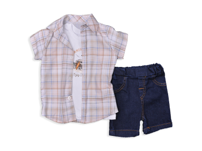 ERKEK 9-24 AY BADİSİ BASKILI KETEN GÖMLEK 3’LÜ TAKIM 