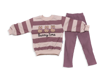 KIZ 2-5 YAS BUNY TİME BASKILI KIZ TAKIM