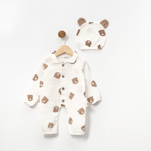 ERKEK 1-3 AY MÜSLİN AYICIKLI TULUM VE ŞAPKA