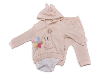 KIZ 3-9 AY TAVŞAN NAKIŞLI ÜÇLÜ TAKIM