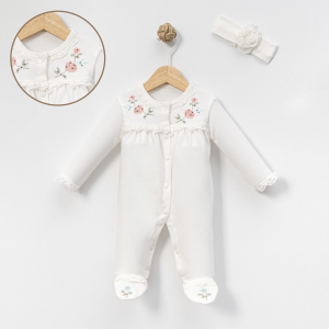 KIZ 9-18 AY KANAVİÇE NAKIŞLI 2 Lİ TULUM VE ŞAPKA