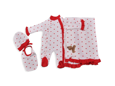 KIZ 1-3 AY DİJİTAL KALP BASKILI BATTANİYELİ 5 Lİ SET